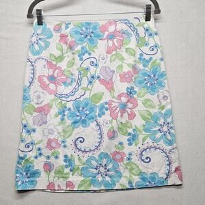 Sigrid Olsen Sport Skirt Womens 6 Blue Pink Green Floral A-Line Spring Casual